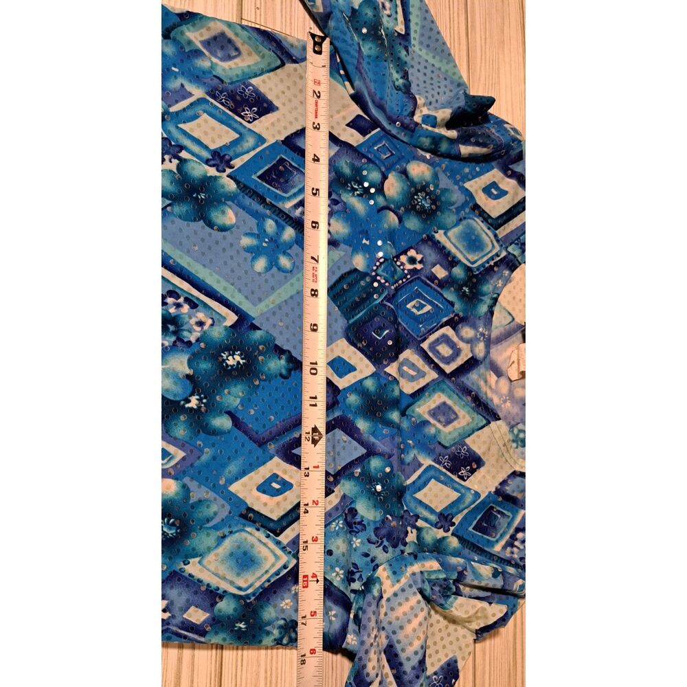 Cactus Flower Blue Sparkle Geometric Top – Size Small- boho, sparkle, chic - Picture 6 of 6